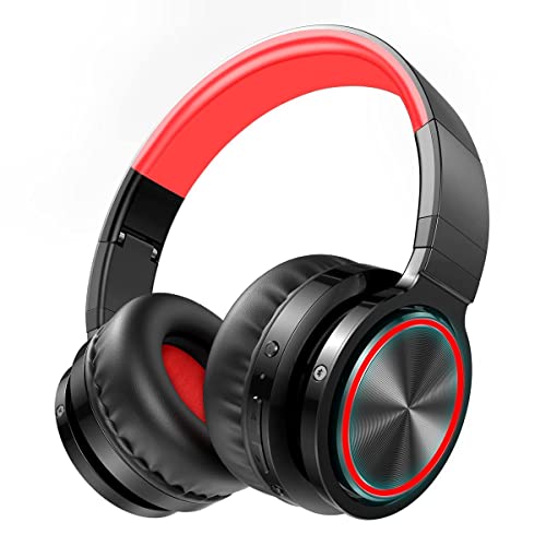 Picun B12 Wireless Bluetooth Headphones,Hd Stereo Sound Over Ear Headphones With Built-In Microphones, Deep Bass 20 Hours Playtime, Fast Charge Bluetooth 5.0 Headset For Adults, School, Travel, Red #TOP22