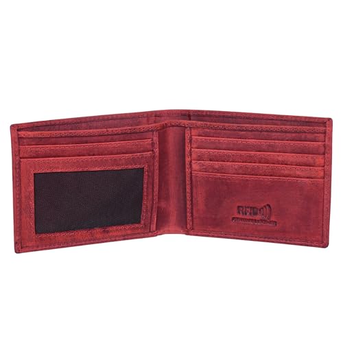ASAD Leather Bifold Wallets For Men With 2 Note Compartment, 6 Card Slots, 2 Slip Pocket & 1 ID Slot, Leather Bifold Wallets For Men, Color - Crazy Horse Bordo2