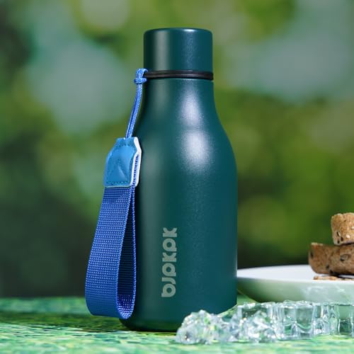 Image of BJPKPK Insulated Water Bottles, 12oz Stainless Steel Metal Water Bottle with Strap, BPA Free Leak Proof Jugs, Mugs, Flasks, Reusable Thermal Flasks for Sports & Travel, Army Green