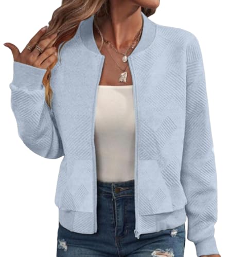 WROLEM Women Zip Up Sweatshirts with Pockets Long Sleeve Jackets Casual Loose Lightweight Short Outwear
