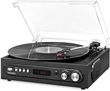 Victrola 3-in-1 Turntable β 3-Speed (33 1/3, 45, 78 RPM) Bluetooth Record Player with FM Radio, & Built-In Stereo Speakers, 3.5 Aux In & RCA Output, Wireless Music Streaming, Dust Cover (Black)