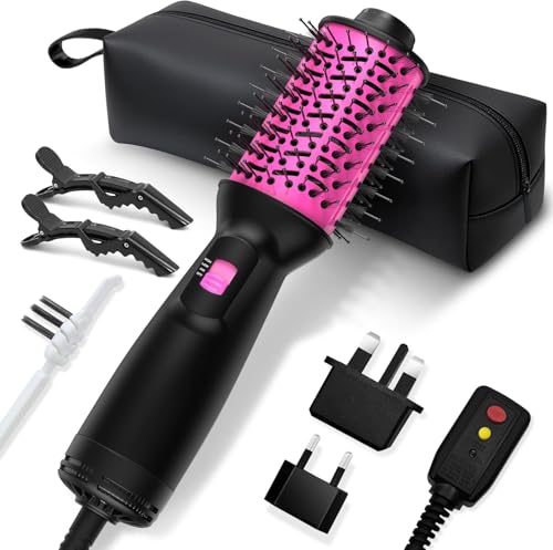 Dual Voltage Travel Hair Dryer Brush (100V-240V), Automatic Hot Air Brush with EU&UK Plug, 6 Inch...