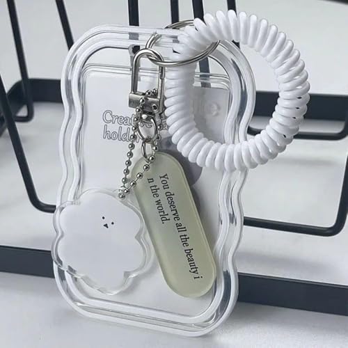 Image of Street27 Cloud Shape Photo Card Holder with Keychain Pendant | Transparent ID Badge Case with Wrist Strap | Silicone Protective Card Cover for Office, School & Travel (Transparent)