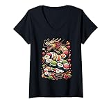 Photo Gallery donna sushi dragon roll cibo giapponese kawaii dragon anime sushi maglietta con collo a v Photo Gallery donna sushi dragon roll cibo giapponese kawaii dragon anime sushi maglietta con collo a v