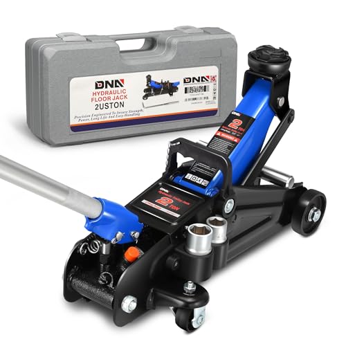 Image of DNA Motoring Floor Jack with Socket and Lock, Low Profile Hydraulic Trolley Jack for Cars Lift, 2 Ton (4000 lbs) Capacity, Lifting Range 5.12 inch-13 inch, Blue, TOOLS-00677-BL