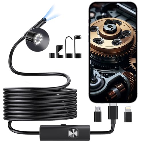 Endoscope Camera with Light, HD Borescope with Dimmable LED...