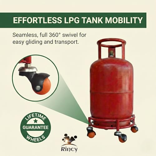 Image of Rincy Pack Of 2 Red Colour Heavy Iron LPG Gas Cylinder Trolley - Red Heavy-Duty Cylinder Stand with 4 Wheels Heavy duty Ideal LPG Cylinder gas trolley