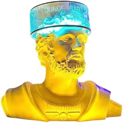 Modern Greek Bust Sculpture with LED Halo – Large Contemporary Resin Statue for Living Room, Hotel Lobby, Lounge Bar & Luxury Interior Décor (Blue)