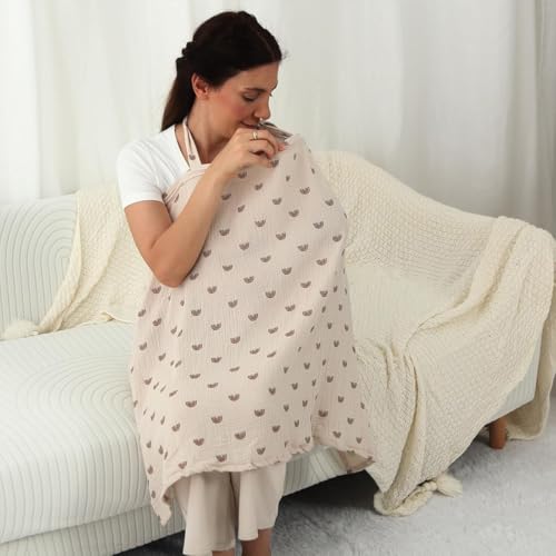Image of SNOWIE SOFT Breathable Cotton Breastfeeding Nursing Cover with Adjustable Neck Strap, Lightweight Privacy Nursing Poncho for Nursing Mothers, Baby Essentials Product 65x95cm