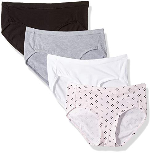 Hanes Ultimate Women's 4-Pack Cotton Stretch Cool Comfort Hipster Panties, White/Dot/Gray Heather, 5