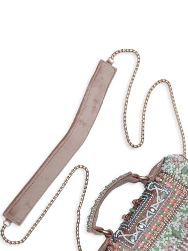 Image of THE TAN CLAN Kiara Beige Flap Over Bag Clutches for women Purses Luxury Evening Handbags for ladies with Handle