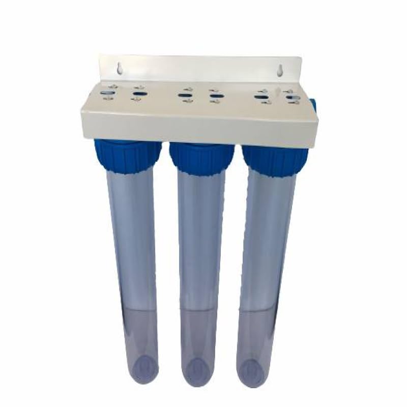 Swan Batterie à Trois Tasses Porte Filtre 20" y Compris Support et Clé pour Installations Filtration d'Eau pour Sédiments et Bloc de Carbone