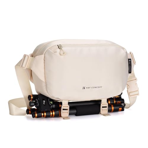 K&F CONCEPT Bolsa Funda Cámara Réflex, Bolsa para Cámara Sling Camera, Bolsa Bandolera Cámara Impermeable Resistente, Mochila Pequeña para Cámara Réflex Digital Compatible con SLR DSLR (G-Beige)