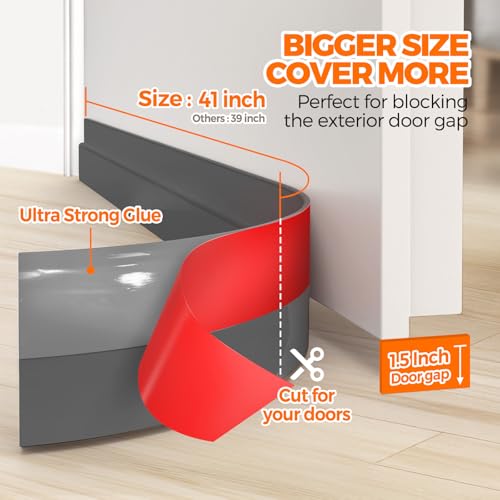 Image of Holikme Weather Stripping 41 inch Door Draft Stopper Under Door Draft Blocker Doors Sweep Noise Stopper Noise Stopper Strong Adhesive Grey