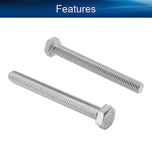 Image of Bettomshin 5Pcs M8 x 75mm Hex Bolts, 304 Stainless Steel 1.25mm Thread Pitch Fully Threaded Metric Hex Head Screw Bolts, Hexagon Screw Bolt, Hex Tap Bolts, Silver, A2-70 (Overall Size 80.3x13x13mm)