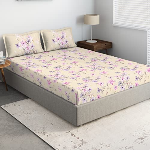 Image of DDECOR - Evelyn 100% Cotton Double Bedsheet with 2 Pillow Covers, Beige