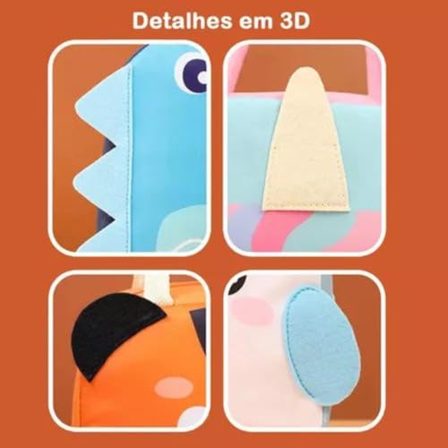 Bolsa Térmica Infantil Fitness Viagem Animais 3D Menina Menino Impermeável Escolar Marmita Com Alça