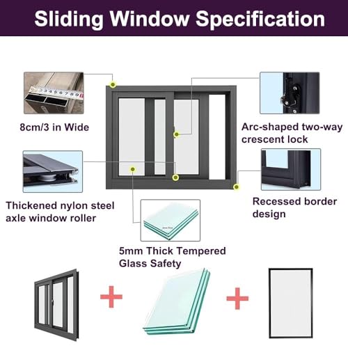 Aluminum Sliding Window, Replacement Home Windows with Tempered Glass, Basement Ventilated Window for Shed/Bathroom/Kitchen/Bedroom/Living Room(Black,36x24\") - Thumbnail 2