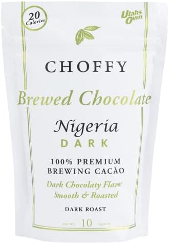 Choffy Brewed Cacao Coffee Alternative Substitute - 10 Oz Nigeria Dark Roast Flavor - Caffeine Free Brew Cacao Ground Drinking for Dark Chocolate Lovers, Healthy Rich Chocolate Drink, Nutrients for Mood & Energy