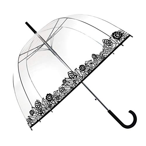 SMATI Stick Clear Bubble Umbrella - Auto Open - for Women and Kids (The Enhanced Edition Flowers lace)
