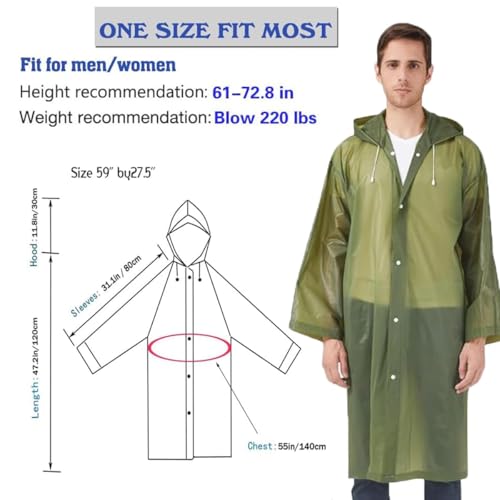 Image of ORILEY EVA Waterproof Raincoat for Men & Women with Hood Reusable Lightweight Rain Poncho Full Sleeves Rain Coat with Button Closure Outdoor Rainwear for Camping Hiking & Travelling (Free Size, Green)