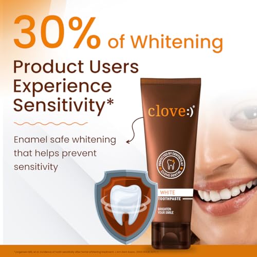 Image of Clove White Toothpaste, Teeth Stain Removal, Whiten Yellow Teeth, Helps Remove Gutka, Pan, Tobacco Stains, Perfected by Dentist, Enamel Safe Teeth Whitening for Daily Use - 100gm