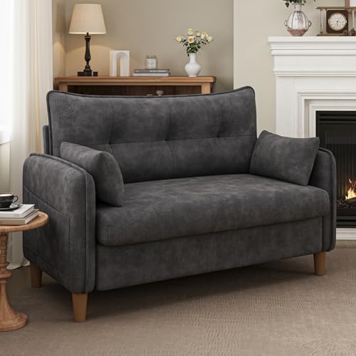 50″ Mini Loveseat Couch for Small Space | Tufted Love Seat Couches for Bedroom and Apartment | Small Sofa Dark Grey