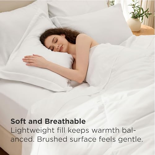 Image of Bedsure 7 Pieces Queen Comforter Set Premium Series, Hotel Luxury Soft Bed in a Bag, Goose Down Alternative, Safe for Sensitive Skin Bedding Comforter All Season Medium Warmth, White Wavy Quilted