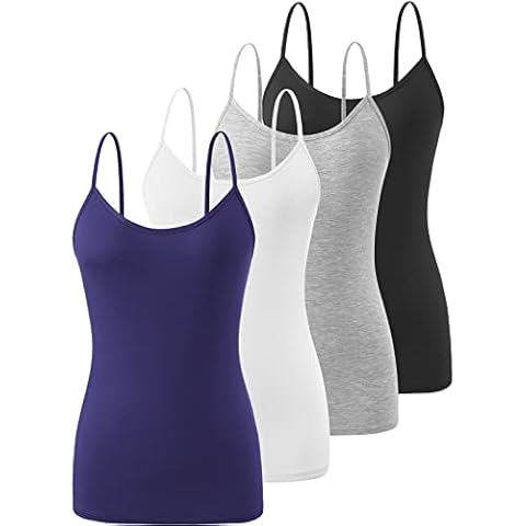 Vislivin Women's Basic Solid Camisole Adjustable Spaghetti Strap Tank Top Black/Gray/White/Dark Blue-1 XL Cover
