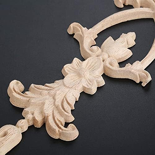 MUXSAM 4Pcs Wood Mouldings Carved Applique Onlay for Decoration Furniture Decals Corner European Solid Wood Long Vertical Carved Flower Pattern Frame 25x6cm
