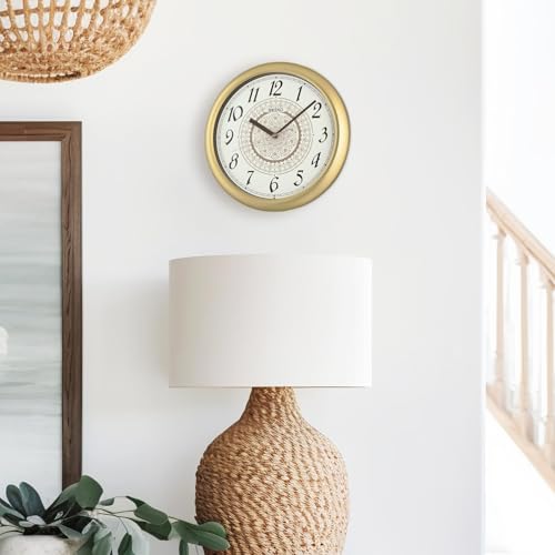 Image of Seiko Henna Wall Clock - 13 inch Gold Case, Floral Dial, Quartz Movement, Battery Operated (Size: 32.5 x 4.5 x 32.5 CM | Weight: 600 gram) QHA018F