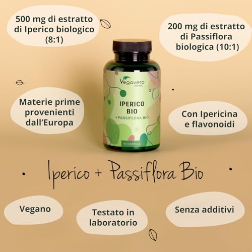 IPERICO BIO 500 mg Vegavero® | con PASSIFLORA | Origine: Europa | Estratti titolati in Ipericina e Flavonoidi | 90 capsule | Vegan - 2