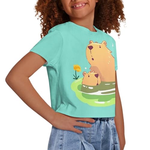 Image of Girls Fashion Crewneck Tee Shirts Casual Short Sleeve Crop Top Summer Outfits 5-14 Years Old