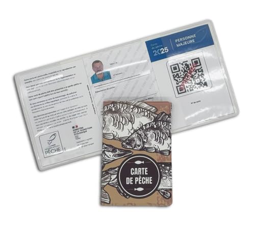 nemau - Pochette Carte de Pêche 3 Volets - Fabrication Française - Étui Imperméable et Résistant - Protège Vos Documents de Pêche - Format Compact et Pratique - Modèle Poisson Beige