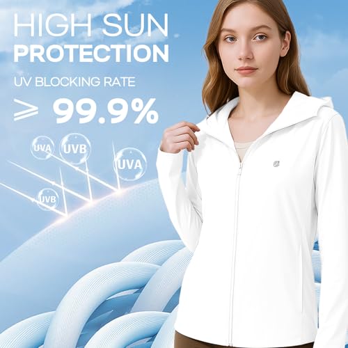 Image of Venzina Women's UPF 50+ Lightweight Athletic Jacket UV Sun Protection Full Zip Cooling Hoodie Long Sleeve Sunscreen Protective Clothing for Women for Outdoor Hiking, S-XL