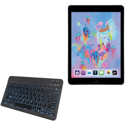 BoxWave Keyboard Compatible with Apple iPad (6th Gen 2018) - SlimKeys Bluetooth Keyboard - with Backlight, Portable Slim LED 7 Colors - Jet Black
