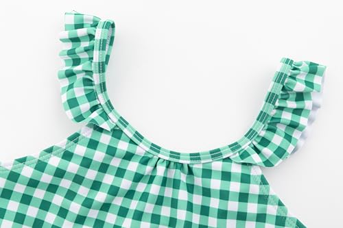 LIZENS Girls Two Piece Swimwear Green Checkered Tankini Set Cute Bathing Suits for Kids3