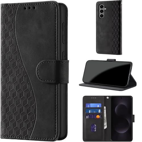 Image of Flip Wallet Case for Samsung Galaxy S25 FE PU Leather Black | RFID Blocking 3 Card Slots, Built-in Kickstand, Shockproof Protective Flip Phone Cover for Samsung S25 FE
