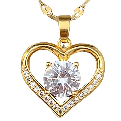 Collier coeur plaqué or anti-ternissement avec pierres zircon éclatantes pour femme