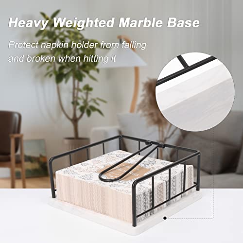 Livabber Flat Napkin Holder, Metal Kitchen Napkin Holder With Weighted Tension Arm Rustic Tissue Paper Dispenser For Countertop, Table Kitchen, Dining Room (With Marble Base, Black) #TOP4