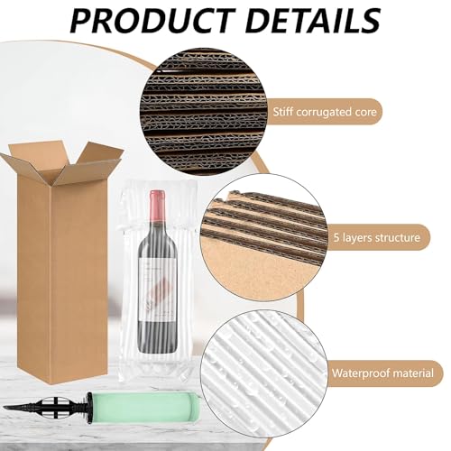 10 Stück Wein Versandkartons, Flasche Versand Karton mit Bubble-Bag und Pumpe, stabile Weinflaschen Kartons für sicheren Glasflaschentransport Umzug, Reise Versand