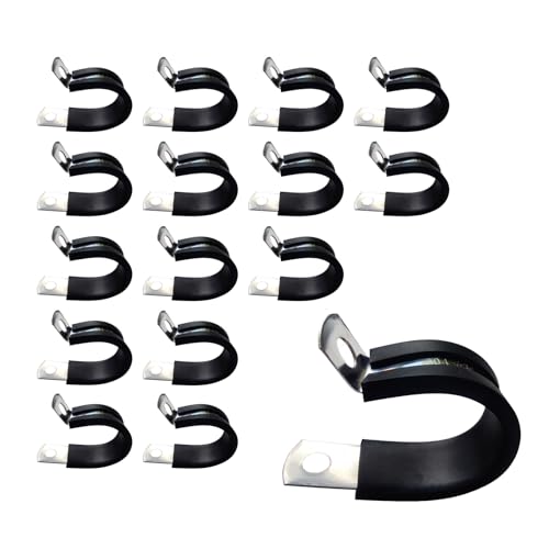 HayEastdor 16 Pcs 1 In Line Tubing Mounting Clamps, Rubber Cushioned Insulated Metal Clamp Tube Holder for Tube Pipe or Wire Cord Installation, 304 Stainless Steel Cable Clamp Hardware(26mm)