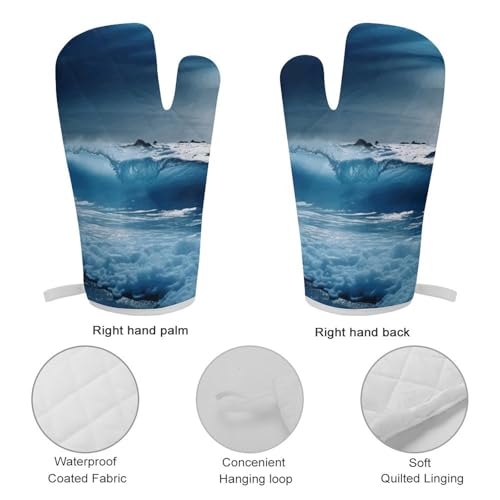 Gants de cuisine en polyester bleu Océan avec coussinets imprimés