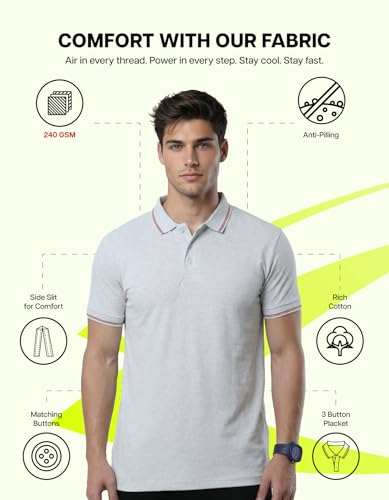 Image of AWG ALL WEATHER GEAR Rich Cotton Polo T-Shirt | Half Sleeve Classic Fit | Soft Breathable Solid Tee | Casual & Office Wear | Comfortable Everyday Cotton Polo | Mens Tshirts