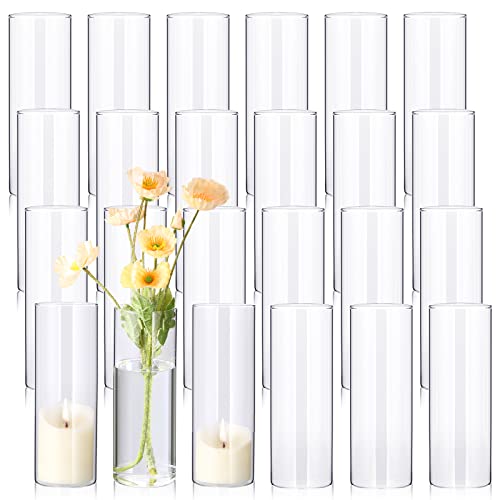 24 Pcs 8 Inch Tall Glass Vases Bulk Clear Cylinder Flower Vases Transparent Candle Holder Bulk Wedding Table Centerpieces Decoration for Banquet Dinners Party Event