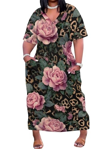 Image of PinkPatty Women's Oversize V Neck Short Sleeve Maxi Dress with Pockets