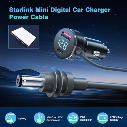 3-in-1 Starlink Mini Cable 10ft/3m, High Speed Charging USB C/USB A Ports, 12-48V Starlink mini car Charger to DC Cable Waterproof Accessorys - 2