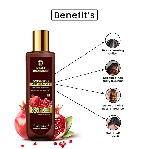 Image of Organique Pomegranate Hair Shampoo Natural UVA & UVB Rays Blocker, Repairs Damaged Hair & Nourishes Hair (No Sls & Paraben Free) 200 ml`