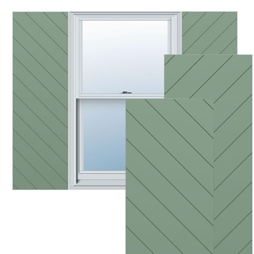 Ekena Millwork TFP001DG12X028TG True Fit Diagonal Slat Modern Style Fixed Mount (Per Pair-Hardware Not Included) PVC Shutters, 12-in. W x 28-in. H, Track Green