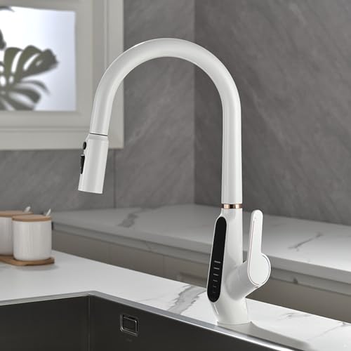 Mitigeur de cuisine douchette en laiton blanc au design épuré